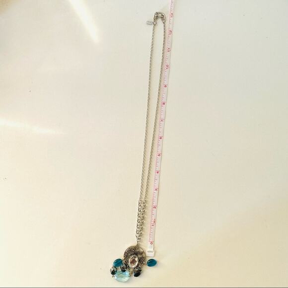 NORDSTROM VINTAGE Silver Double Length Layering Pendant Beaded Necklace Jewelry - Picture 4 of 5